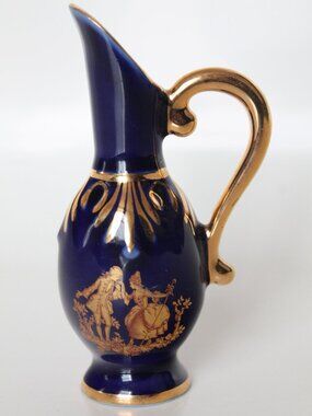 Miniature Cobalt Blue Pitcher with Gilt Decoration (Limoges, France)